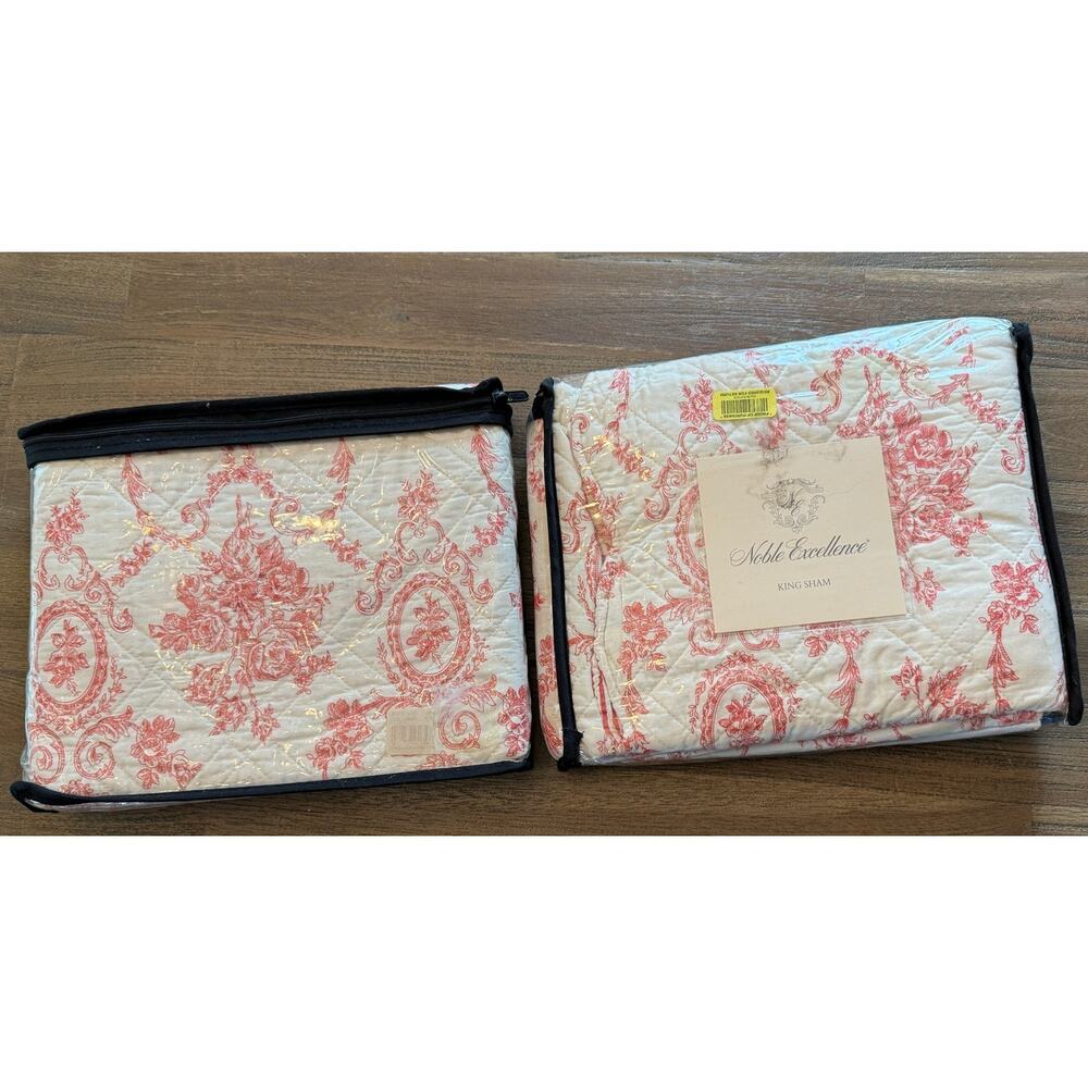Noble Excellence Sabrina Red Toile Euro Shams NEW Vintage